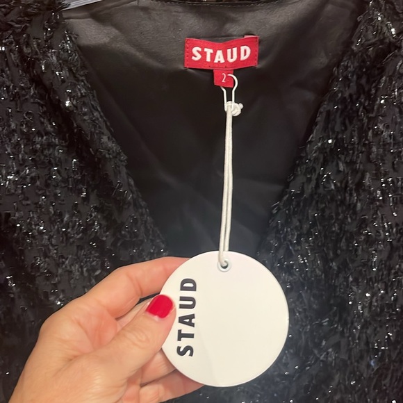 STAUD black sparkle puff sleeve mini dress- festive holiday dress! - Picture 3 of 4